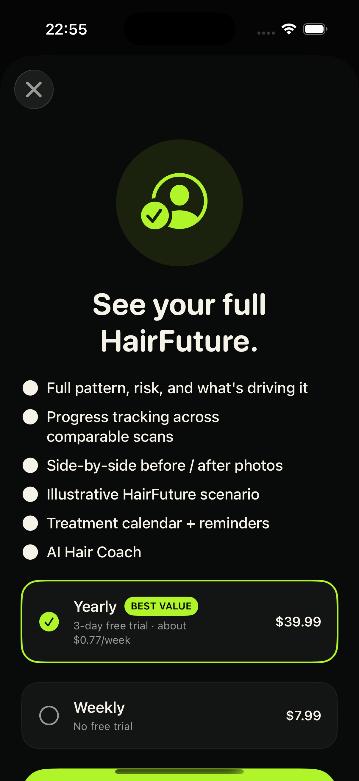 Baldly progress tracking and Hair Coach features